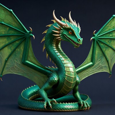 Green Dragon with Spread Wings