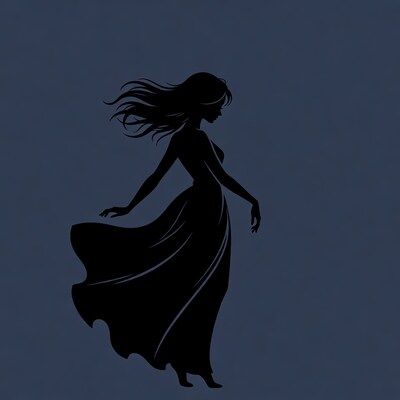 Silhouette of woman in flowing dress