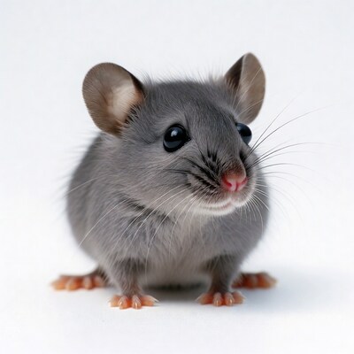 Cute gray baby mouse on white background