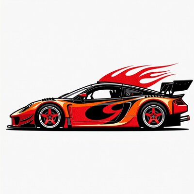 Red Flames Sports Car Illustration