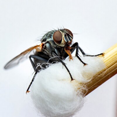 House Fly on Cotton and Stem