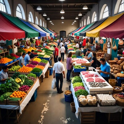 Busy Indoor Market with Fresh Produce