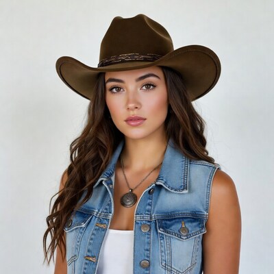 Woman in brown cowboy hat