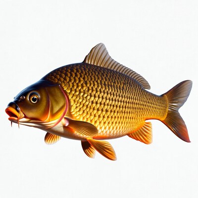 Golden Carp Fish on White Background