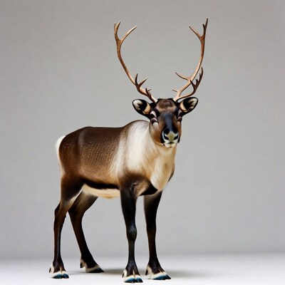 Reindeer standing on gray background