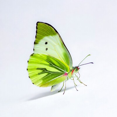 Green butterfly on white background