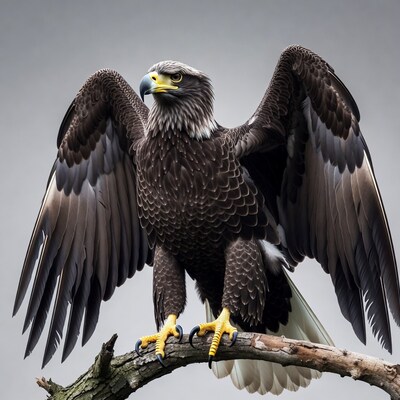 Bald Eagle Perched with Wings Spread