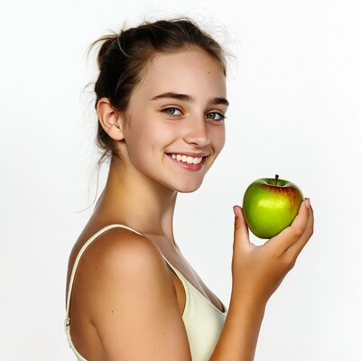 Girl holding green apple