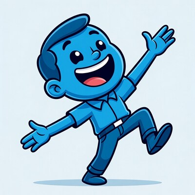 Cartoon boy dancing with arms raised