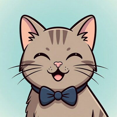 Smiling tabby cat wearing bow tie