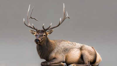 Elk lying on gray background