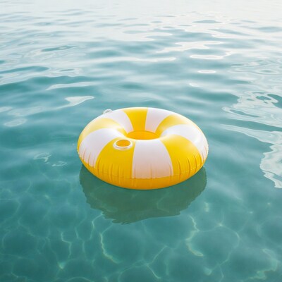 Yellow striped inflatable ring in water