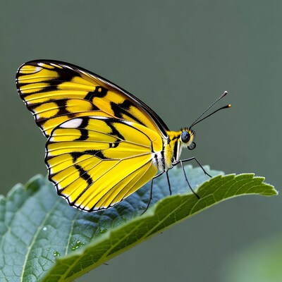 Yellow Butterfly on Green Leaf