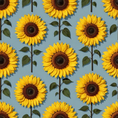 Sunflowers Pattern on Blue Background