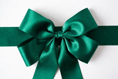 Green Satin Gift Bow on White