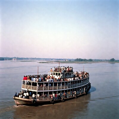 Crowded Ferry Boat on River