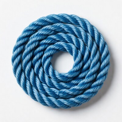 Blue Rope Coil on White Background
