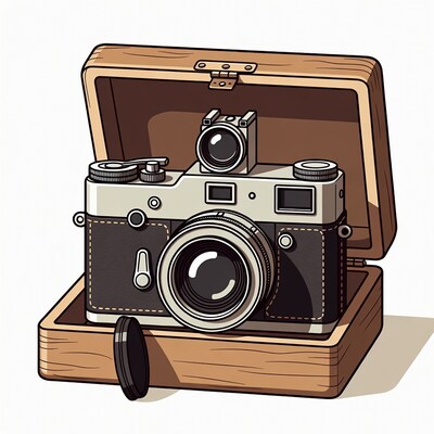 Vintage Camera in Open Wooden Case
