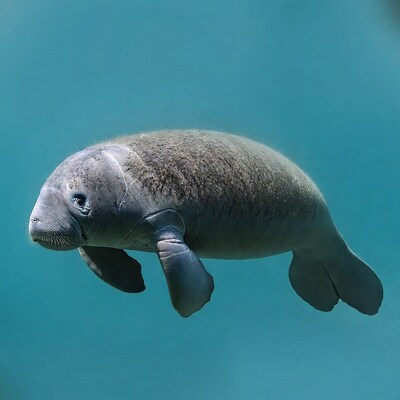 Manatee swimming underwater