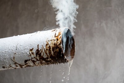 Rusty Pipe Leaking Steam and Water