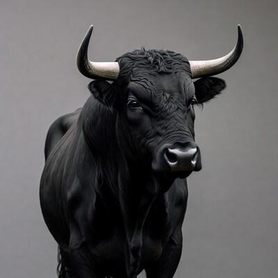 Black bull with large horns
