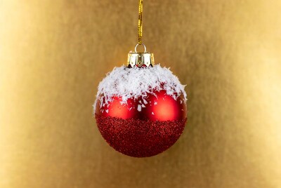 Red Glitter Christmas Ornament with Snow
