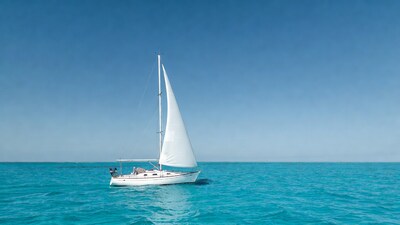 White sailboat on turquoise ocean