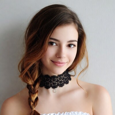 Young woman with braided hair and lace choker