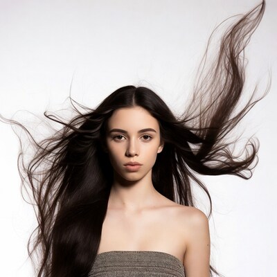 Woman with flowing long black hair