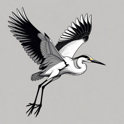 Flying Great Egret Illustration