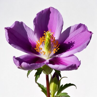 Purple hibiscus flower with orange stamens