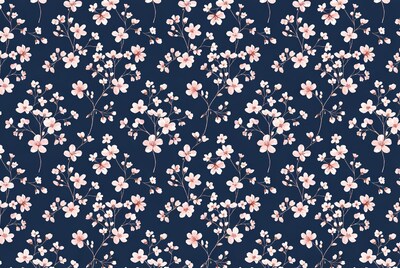 Pink Cherry Blossom Navy Pattern