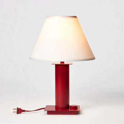 Red Table Lamp with White Shade