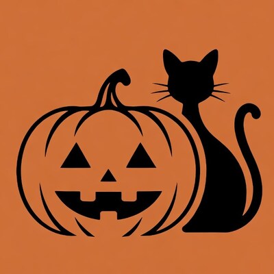 Jack-o'-lantern and black cat silhouette