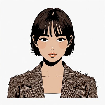 Asian woman in plaid blazer illustration
