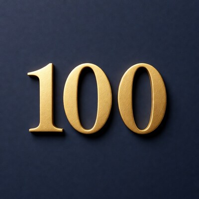 Gold 100 Number on Navy Background