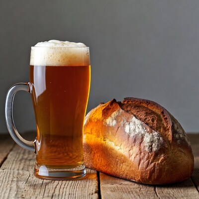 Beer Glass with Fresh Bread Loaf