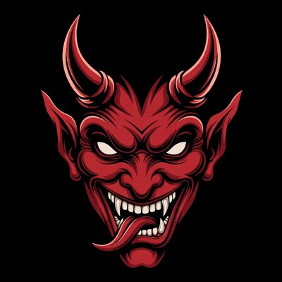 Red Demon Face with Horns