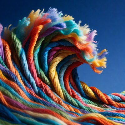 Colorful Yarn Wave on Blue Background