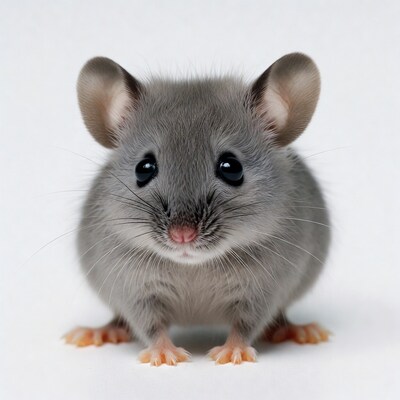 Cute gray baby mouse on white