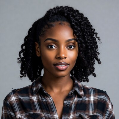 African-American woman with curly hair smiling