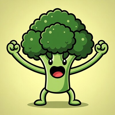 Cartoon Broccoli Flexing Arms