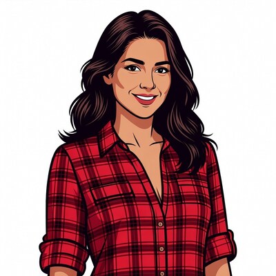 Smiling Latina woman in plaid shirt