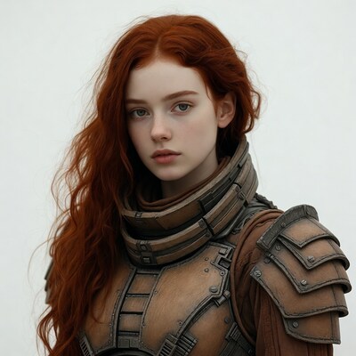 Redhead woman in futuristic armor
