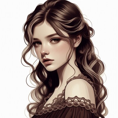 Beautiful woman with wavy brown hair