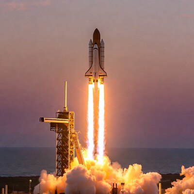Space Shuttle Launching at Sunset