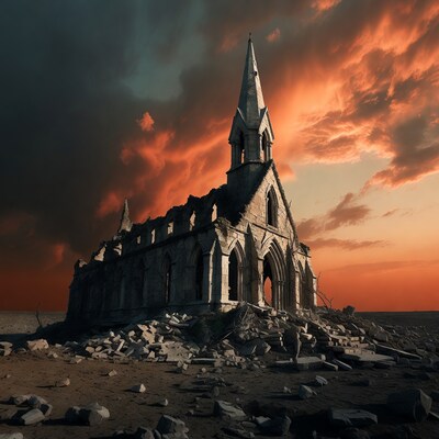 Ruined Gothic Church at Sunset