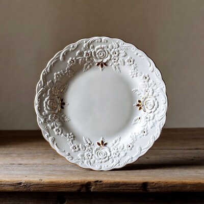 White porcelain plate with gold roses