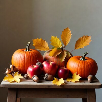 Pumpkins Apples Acorns Fall Leaves