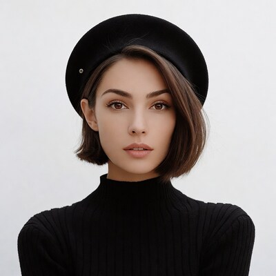 Woman in black beret and turtleneck